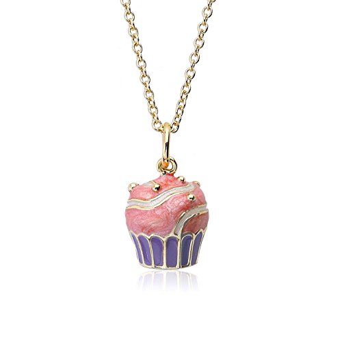 Little Miss Twin Stars Candyland 14k Gold-Plated Vanilla Swirl in Strawberry Topped Cupcake Pendant Necklace  13  3 