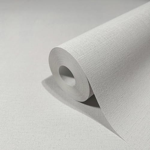 marburg Tapete Grau Weiß Textiloptik Modern Uni GZSZ für Wohnzimmer oder Schlafzimmer Made in Germany 10,05 x 0,53m