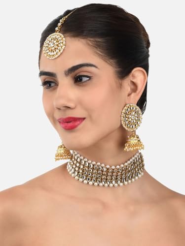 Juego de joyas Kundan para evitar alergias conjunto de latón 5