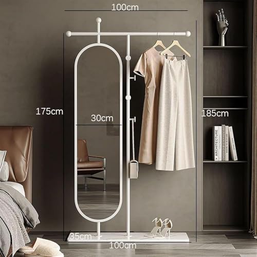 Elegant Gold Full-Length Mirror with Coat Rack – Rotatable Floor-Standing Dressing Mirror for Bedroom, Stylish Clothes Organizer (Size: 100cm)