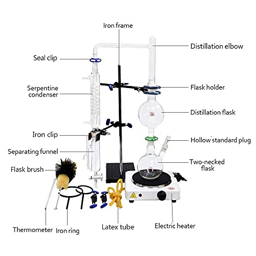 Laboratorio Vetreria Kit 500 Ml Strumento Di Distillazione Vetro Olio Essenziale Estrazione Purificatore Con Condensatore Forno Caldo - 2