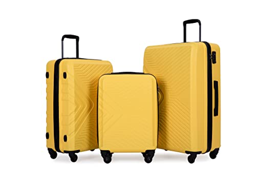 Luggage sets 3 Piece,ABS Hard Shell Suitcase Set with Spinner Wheels,Travel Luggage with TSA Lock,20/24/28inch,Yellow