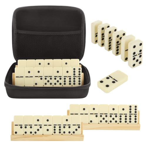 Ensemble de dominos double 6 avec 4 supports de carrelage en bois et étui de voyage portable