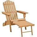 Yaheetech Folding Adirondack Chair with Retractable Ottoman Weight Capacity 300lb Solid Wood Garden Chair, Fire Pit Lounge Chairs Weather Resistant Furniture for Garden/Yard/Patio/Lawn, Brown