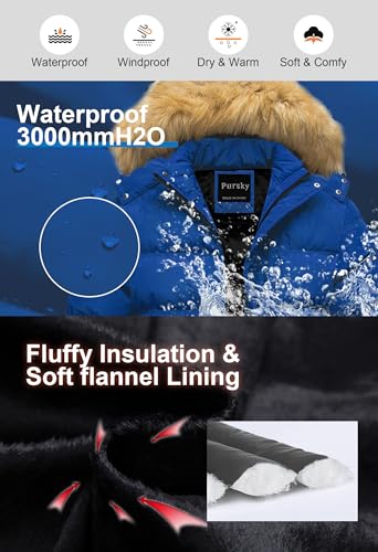 Image of Pursky Men's Puffer Jacket Waterproof Winter Bubble Coats Ski Parka Fur Hooded