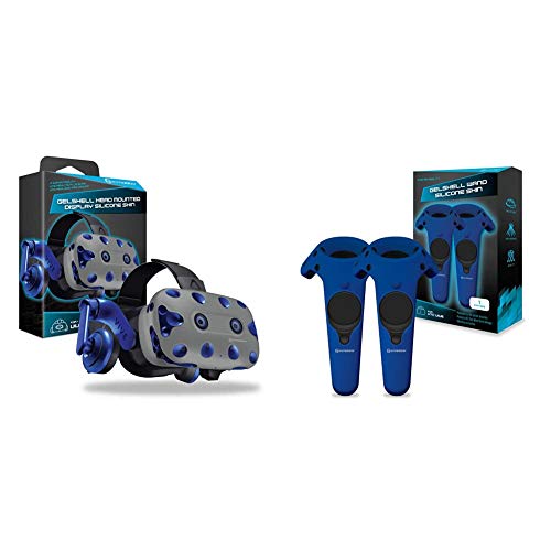 Hyperkin GelShell Headset Silicone Skin for HTC Vive Pro (Gray) & GelShell Controller Silicone Skin for HTC Vive Pro/ HTC Vive (Blue) (2-Pack)
