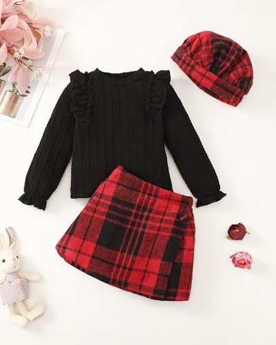 Image of Toddler Girl Clothes Outfit Shirt Top Plaid Mini Skirt Outfits Set Little Girl Dresses Kids Clothes for Girls 18M-8T