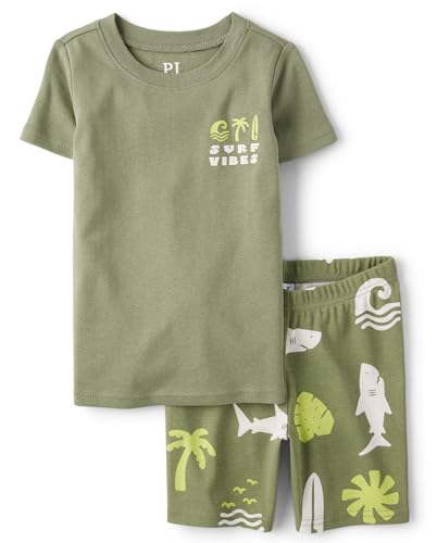 The Children's Place,Boys,100% Cotton Sleeve Top and Shorts 2 Piece Pajama Set,Capers,16