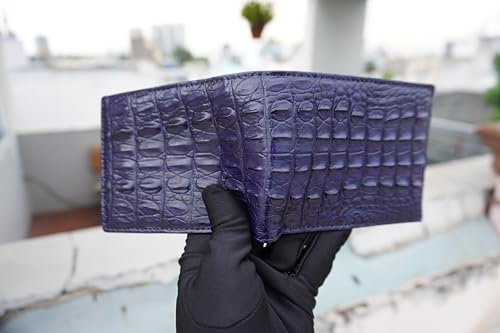 Navy Blue Crocodile Alligator Genuine Horn Leather Men Wallet4