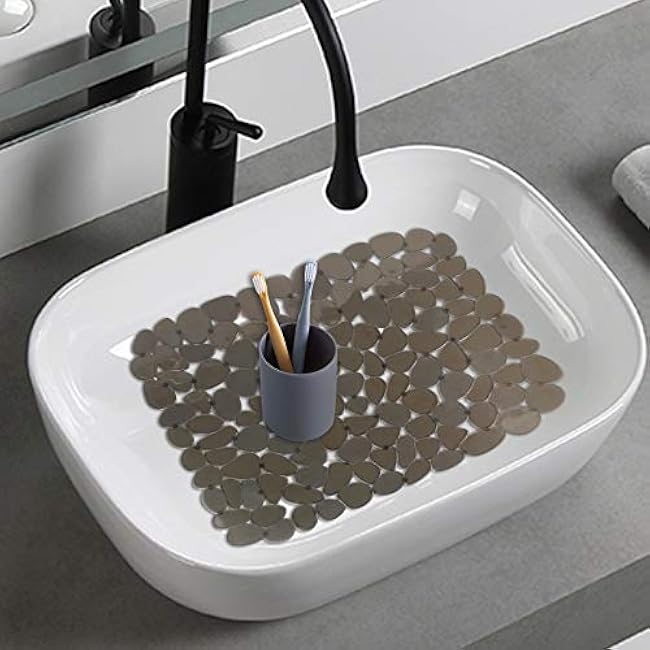 Sink Mat, 2Pcs Adjustable PVC Pebble Sink Protector for Stainless Steel or Porcelain Sink, Dish Drying Mat for Bathroom Kitchen Sink Countertop, 15.8 x 12 inch (2, Brown)