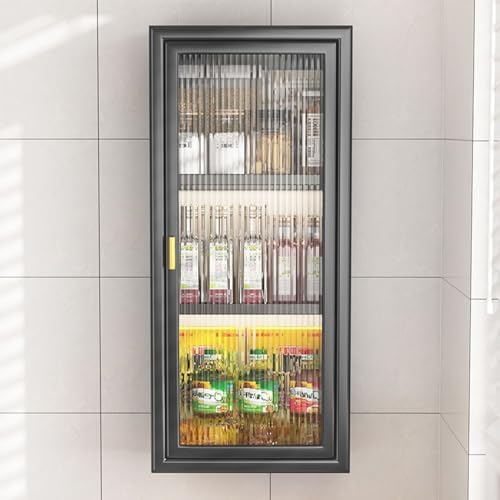 Wall Mount Spice Rack & Condiment nizer - Sturdy Steel Storage Cabinet with Glass Door for Kitchen, Bathroom & Garage - Compact Floating Cabinet for Tools & Medicine
