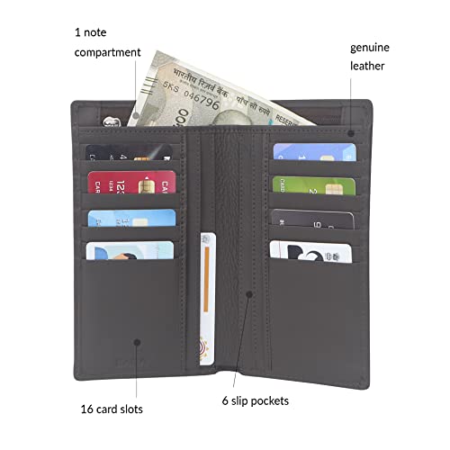 Image of KARA Brown Unisex Genuine Leather Wallet - Hand Purse with 16 Credit Cards Slots - Wallet for Women and Men