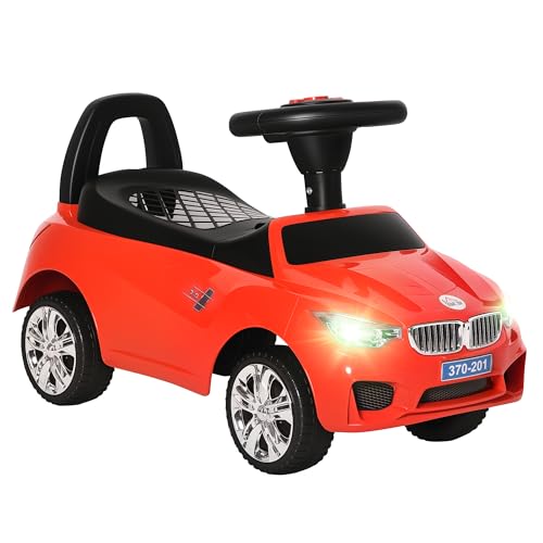 HOMCOM Porteur Enfants Voiture, véhicule à Pousser avec Coffre à Jouets, klaxon, phares et Musique, développe la motricité de Votre Enfant, 18-36 Mois, Rouge