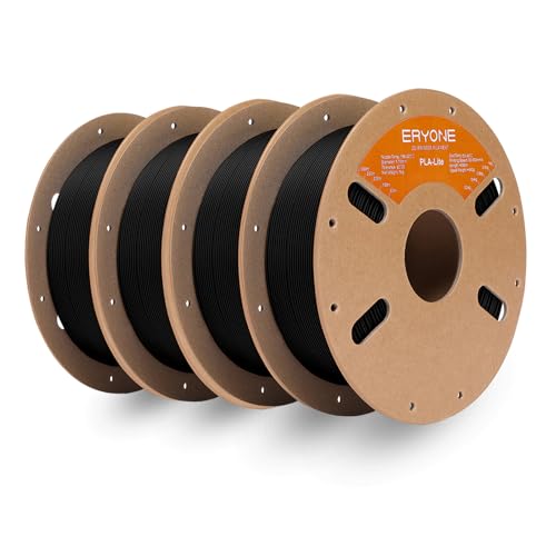 ERYONE PLA Lite Filament 1.75 mm, 4KG Bundle Filament PLA Lite for 3D Printer, +/- 0.03 mm, 1 kg/Spool, Pack of 4, Black