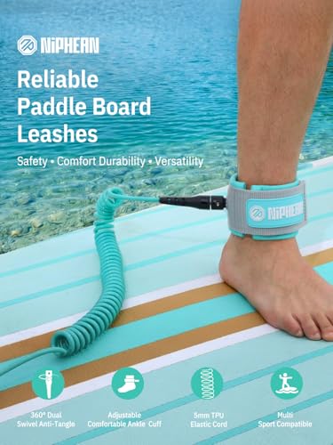 Image of niphean Surfboard Leash 3-10ft, Coiled Paddle Board Leash SUP Ankle Strap, Durable Spiral Surf Leash Leg Rope with Plug, Tangle-Free, Comfortable Boogie Board Leash for Paddleboard, Longboard