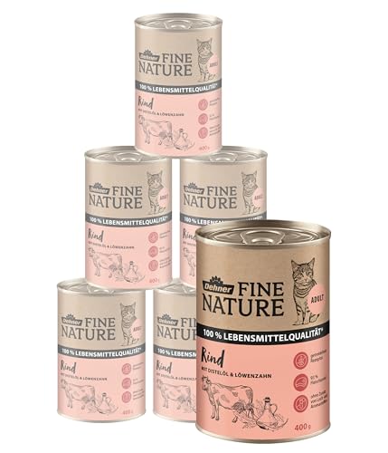Dehner Fine Nature Katzenfutter, Nassfutter getreidefrei, für ausgewachsene Katzen, Rind, 6 x 400 g Dose (2.4 kg)