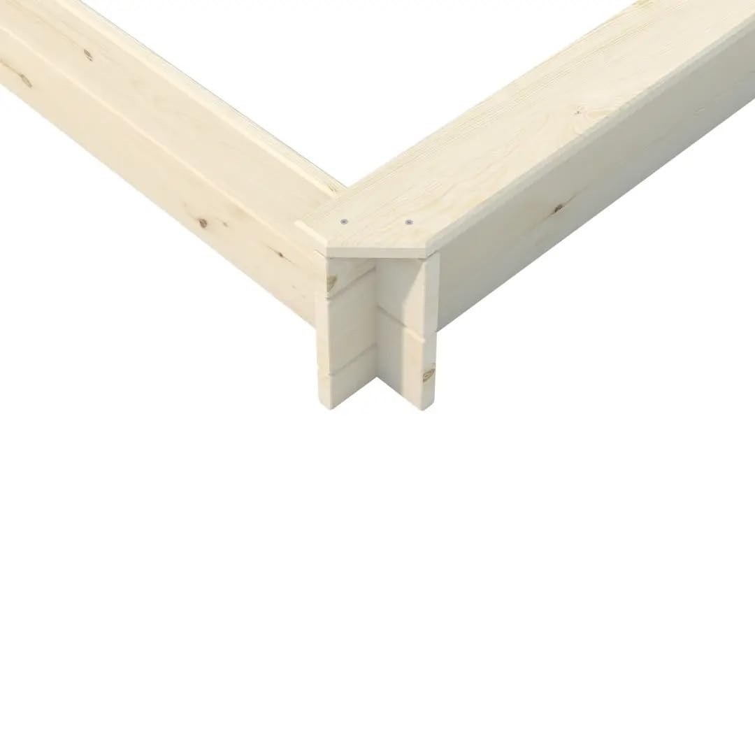 Mega Holz Sandkasten mit Sitzflächen MEGALINO M 117x117x19 cm - Kindersandkasten aus Kiefer mit Sitzflächenrand - Outdoor Sandkiste aus Massivholz für den Garten - 100% Natürliches Holz - sehr robust