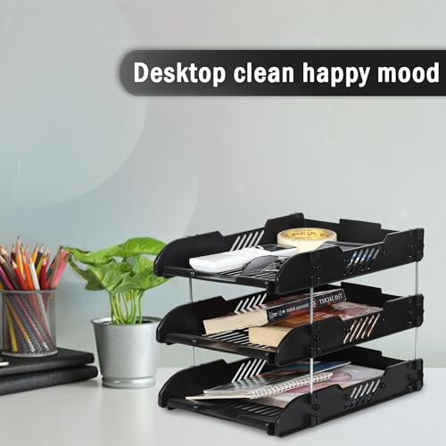 Image of File Tray Rack ABS Plastics | Foldable Office Desk Accessories | Durable & Sturdy | Easy Assembly | Efficient Organizer | Plastic Office Stationery Files Layer Rack (3 Layer, Black)
