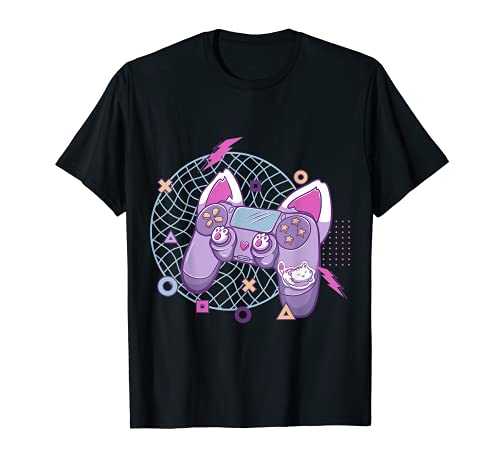 Kawaii Anime Video Game Controler Vaporwave Cute Cat Gamers T-Shirt