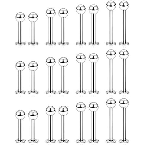 Ftovosyo Labret Barbell 24PCS Monroe Lip Barbell Ring Helix Earring Tragus Cartilage Studs Surgical Steel Piercing Jewelry for Women Men 16G 6mm 8mm 10mm 12mm Cover
