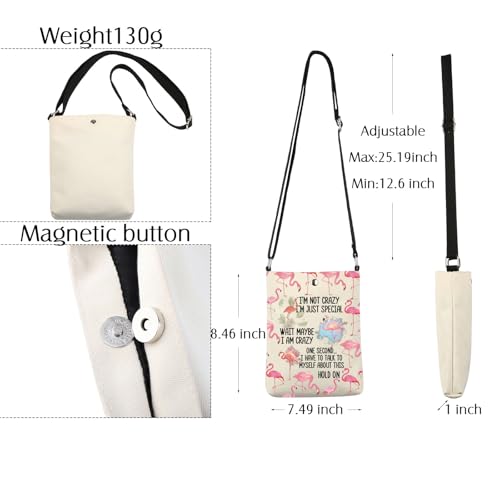 BNQL Flamingo Crossbody Bag - White, Adult, 5.9 x 8.26 x 1 inches, 130g, Polyester, Cross-Body Strap, Magnetic Closure, Unisex, Flamingo Theme, Perfect for Shopping, Work, Travel3