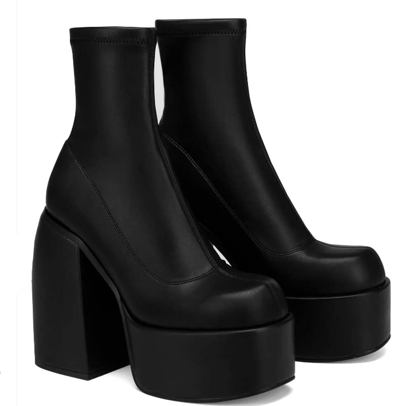 UYKUM High-Heeled Platform Boots for Women - Chunky Heel Designer Shoes With Zipper (Color: Hortel�, Size: 43)