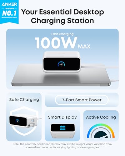 Anker Nano Charging Station, 7-in-1 USB-C Power Strip for iPhone 16, 2.3 ft Anker InstaCord Retractable Cable, 3 USB-C, 1 USB-A, 3 AC, 100W Desktop Fast Charging for MacBook, Home, Office(Non-Battery) image 2