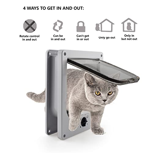 Porta pet para cães e gatos, porta com aba de gato para interior externo, 4 vias magnéticas com fech