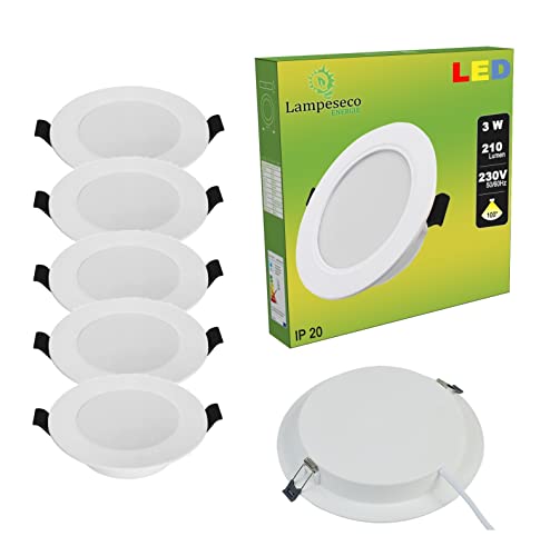 LampesEcoEnergie Lot de 5 Spot Encastrable LED Downlight Panel Extra-Plat 3W Blanc Froid 6000K Cover