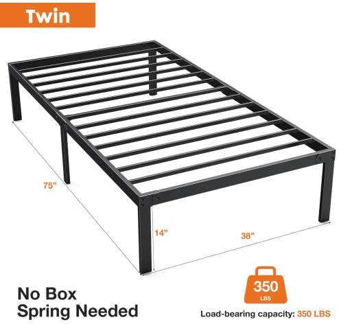 Metal Platform Bed Frames with Storage Space Under Base, Heavy Duty Metal Bed Frame with Sturdy Steel Slat Support, No Box Spring Needed, Noise Free, Easy As sembly (Twin)