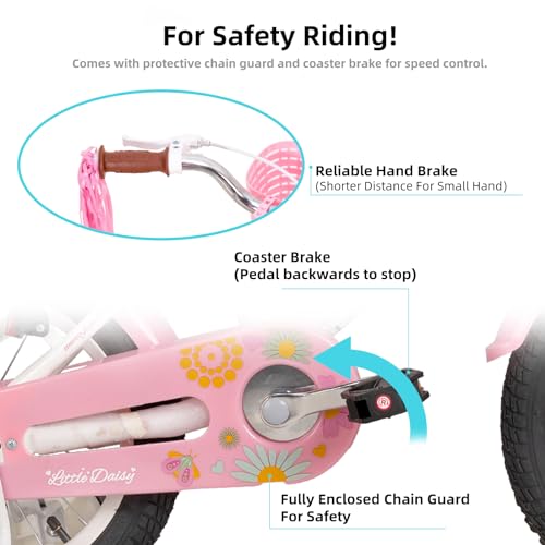 Image of JOYSTAR Little Daisy Kids Bike for Girls Boys Ages 2-7 Years, 12 14 16 Inch Girls Bikes with Doll Bike Seat & Streamers, Boys Bike with Flag & Number Plate, Multiple Colors
