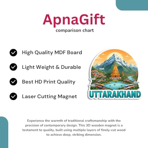 Image of Uttarakhand Theme Souvenir Wooden Fridge Magnet for Refrigerator - Printed Fridge Magnet for Kitchen & Fridge Decor | Perfect Souvenir Gift (1, Uttarakhand Theme)