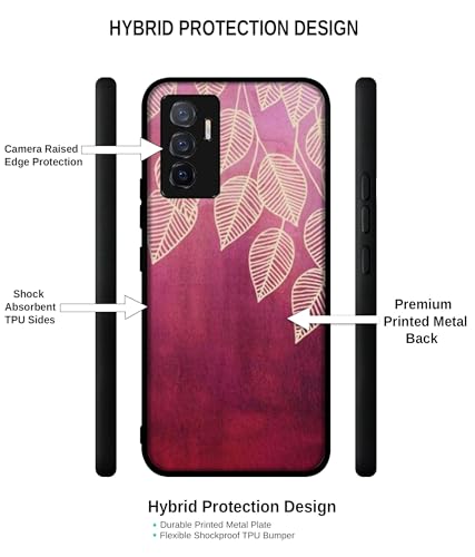 Image of Leaf Pattern Design Premium 2D Printed Metal Back Case Cover for Vivo V23E 5G / Y75 4G