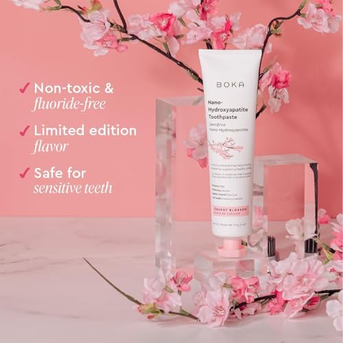 Image of Boka Fluoride Free Toothpaste, Nano Hydroxyapatite Toothpaste, Appropriate for Sensitive Teeth - for Adult Oral Care - Cherry Blossom Flavor, 4 Fl Oz 1Pk