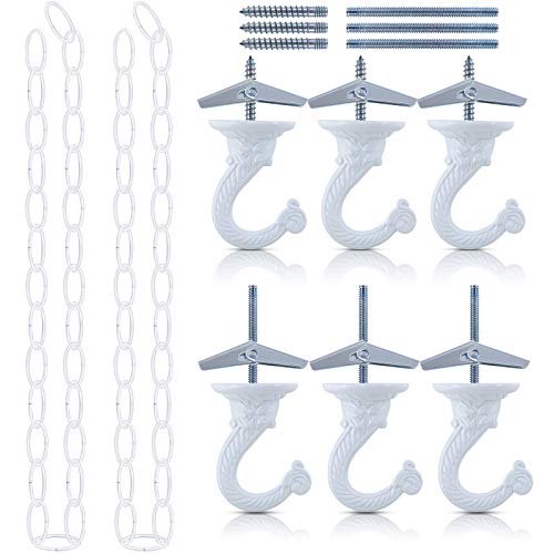 Best Cyber Deals 🔥 Glarks 6 Sets Ceiling Hooks with Extension Chains Set, 1.5 Inch Heavy Duty Swag Hooks with Steel Bolts and Toggle Wings and 2Pcs 39'' Long Extension Chains for Ceiling Installation Cavity Wall Fixing