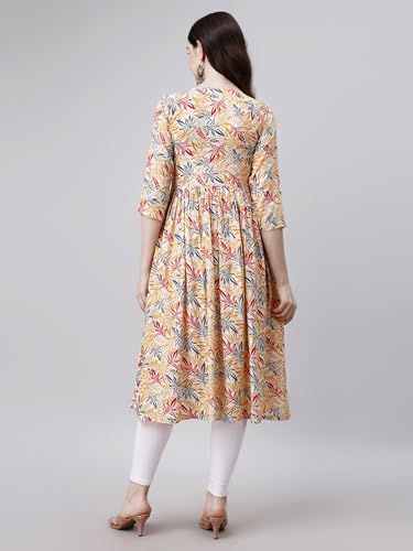 Image of OBF Women's Rayon Printed Anarkali Kurti Multicolour
