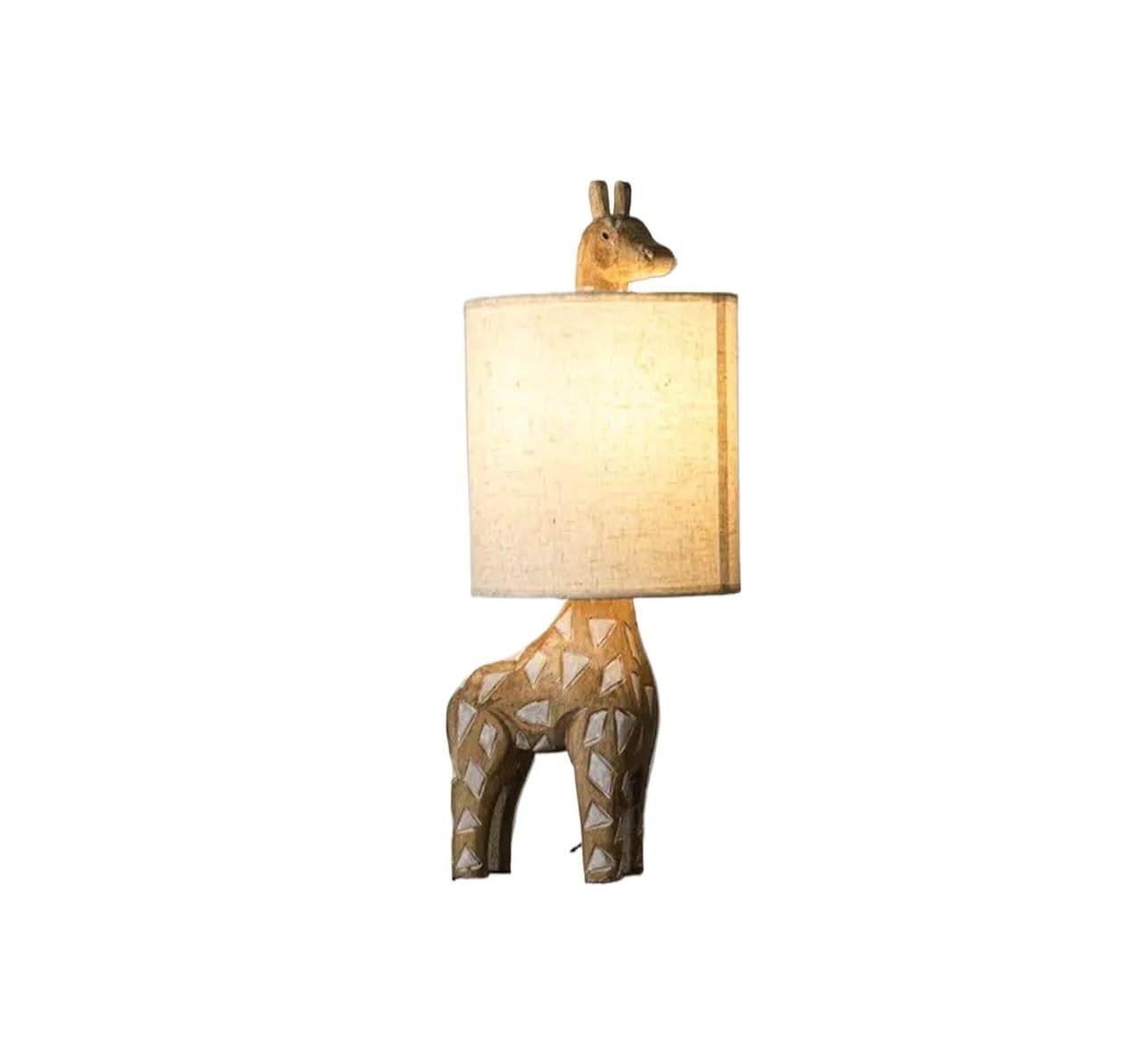 Ncaevgxrwjt Giraffe Modern Wood Fabric Table Lamp, Hand Carved Japanese Cream Bedside Desk Light For Bedroom Homestay Study(Giraffe)