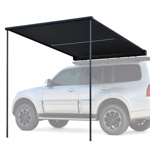 Toldo para Coche Oxford con Revestimiento Negro, Toldo para Vehículo con Luz LED, Toldo Lateral Retráctil con Estructura de Aluminio para SUV, Camioneta, Todoterreno y Camping(200x250cm/79x98in)