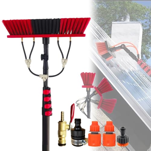 Kit de cepillo de limpieza de paneles solares con poste telescópico, cepillo giratorio de 180° y manguera para un lavado y limpieza eficientes de ventanas
