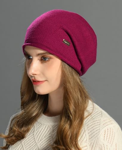 Image of jaxmonoy Cashmere Slouchy Knit Beanie Hat for Women Winter Soft Warm Ladies Wool Knitted Skull Beanies Cap