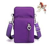 Dankforyou Handytasche zum umhängen Damen, Schultertasche Handtasche Geldbörse Umhängetasche mit Kopfhörer Port für Alltag Büro Schule Ausflug Einkauf, Lila