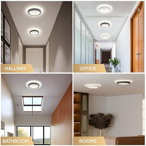 Image of 50W Modern LED Ceiling Light for Living Room, Flush Mount Chandelier Style Fixture, 3-Color Dimmable Surface Mount Lamp for Bedroom & Hallway (Round Black)