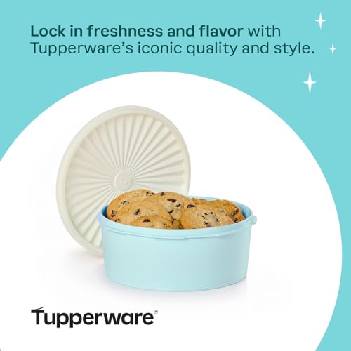 Image of Tupperware Heritage Collection 7.6 Cup Cookie Canister, Vintage Blue Color, Dishwasher Safe and BPA Free Container (1.8 L)
