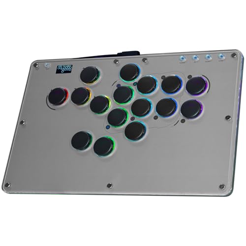 JZW-Shop Haute42 Leverless Arcade Stick T16-30th, All-Button Arcade Controller for Switch/PC/PS4/PS3 /Steam Deck, Slim Arcade Fighting Game Keyboard with Turbo & Custom RGB, Supports Hot-Swap & SOCD (T16 30th)