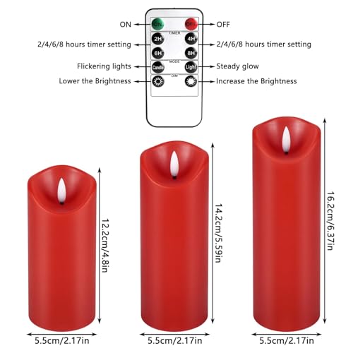 Image of fclayvts 24 Pack Red LED Candles with Remote & Timer - Flameless Pillar Candles with 3D Flickering Flame, Battery Operated for Christmas Tree, Table Centerpieces, Party Decor