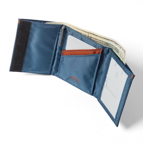 Image of Allett Trifold Wallet, Indigo Blue | Nylon, RFID Blocking | Slim, Minimalist, Water Resistant, Thin, Front Pocket | Holds 2-12 Cards, Flat Bills, Receipts & Coins | For Men & Women