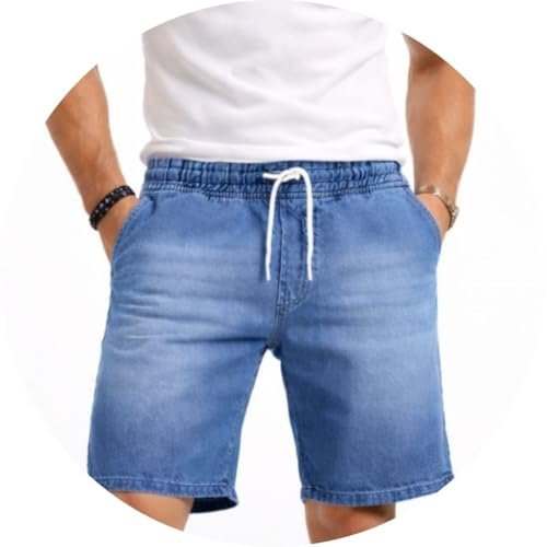 Bermuda Jeans Masculina Elástico e Cordão – Conforto e Estilo (BR, Alfa, P, Regular, Regular, Azul)