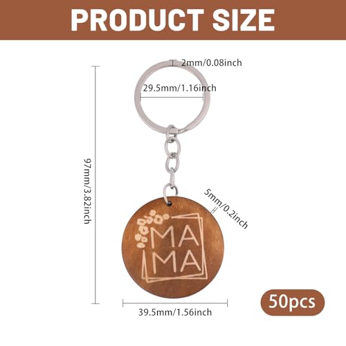 Porte-clés en bois gravé premium Moms marron noix de coco plat