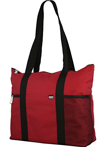 Shoulder Tote With Multiple Pockets And Zipper Closure, Red #TOP1