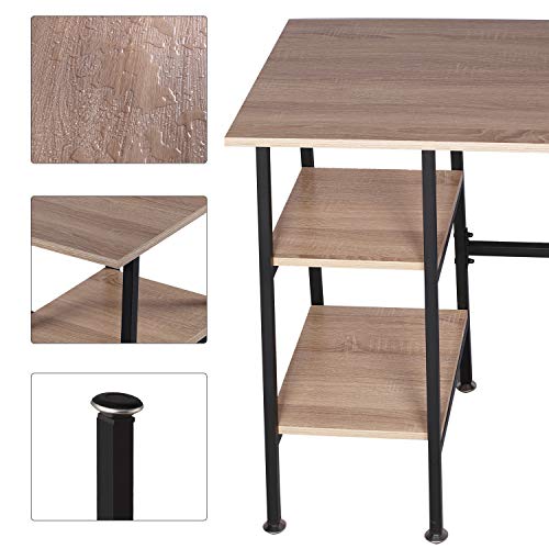 Vecelo 43 Inch Writing Home Office Study Tables With 2 Tier Storage Shelves Eiton Left Or Right Side, Simple Industrial Style With Adjustable Feet And Water Proof Surface, Oak Desk, 43" #TOP5